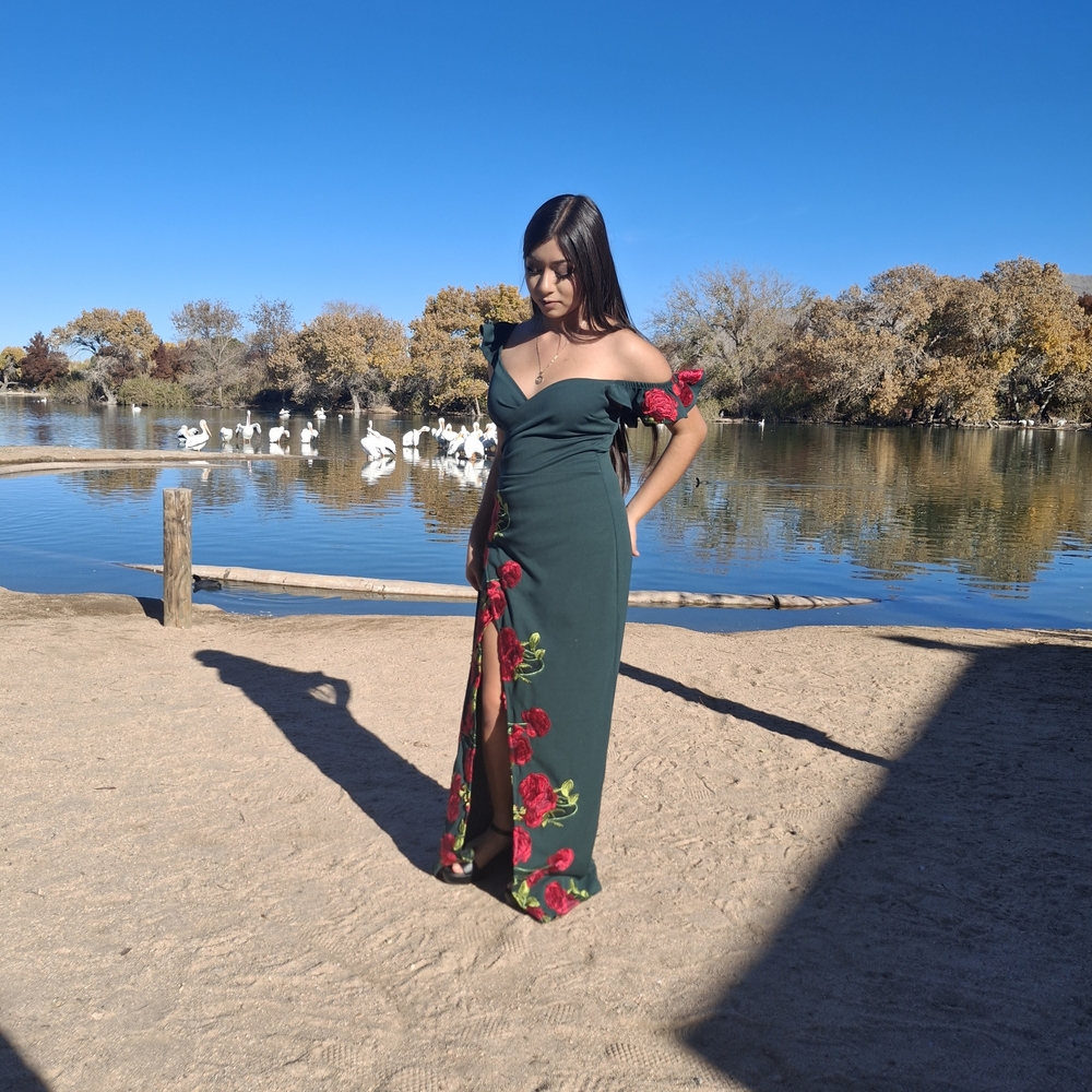 Elegant Green Floral Off-Shoulder Dress